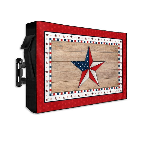 American Star Wooden Grain Outdoor TV Cover 48 to 50 Inch Weatherproof, Retro Red Star Buffalo Checker 600D Oxford TV Covers with Waterproof Zipper, Outside Flat TV Screen Protector 48"Wx30"Hx4.5"D
