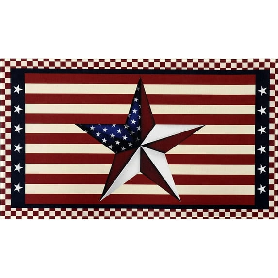 American Stars Patriotic Independence Day Decorative Doormat, 4th of July Memorial Day Watercolor Stripes Low-Profile Floor Mat Switch Mat for Indoor Outdoor 30" x 17"，American Flag Doormat