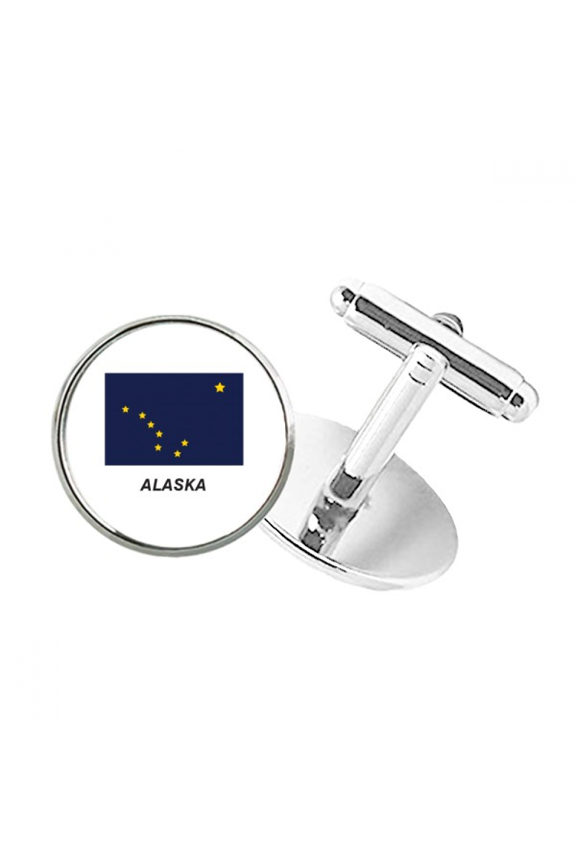 American State Flag Contour Alaska Round Button Cuff Clip Stud Cufflinks