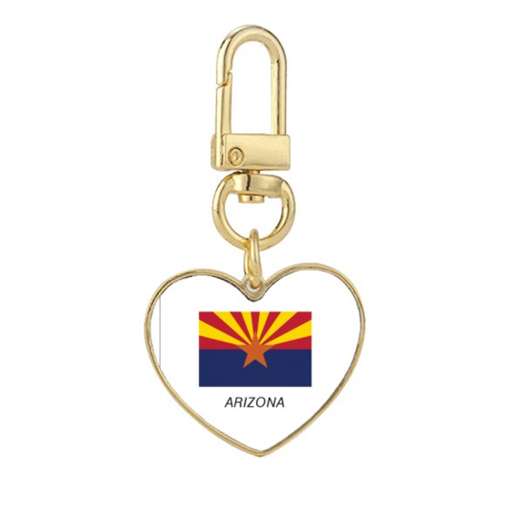American State Flag Contour Arizona Gold Heart Keychain Metal Keyring Holder