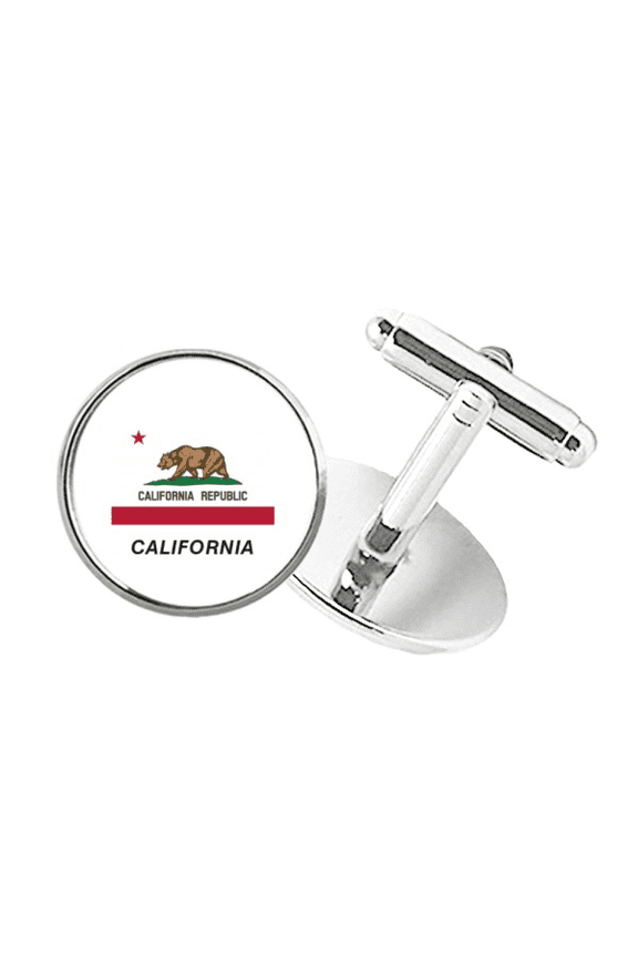 American State Flag Contour California Round Button Cuff Clip Stud Cufflinks