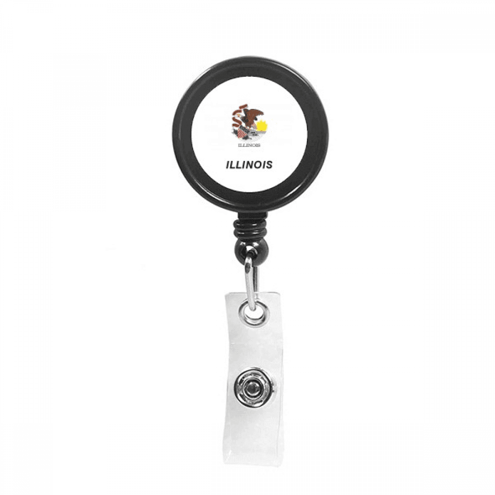 American State Flag Contour Illino Is Retractable Keychain Badge Holder ID Badge