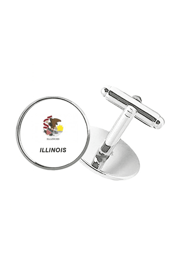 American State Flag Contour Illino Is Round Button Cuff Clip Stud Cufflinks