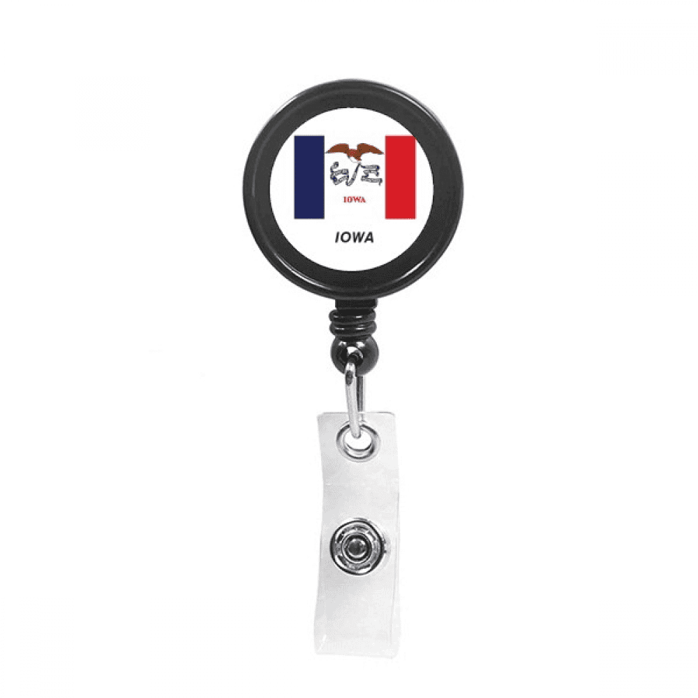 American State Flag Contour Iowa Retractable Keychain Badge Holder ID Badge