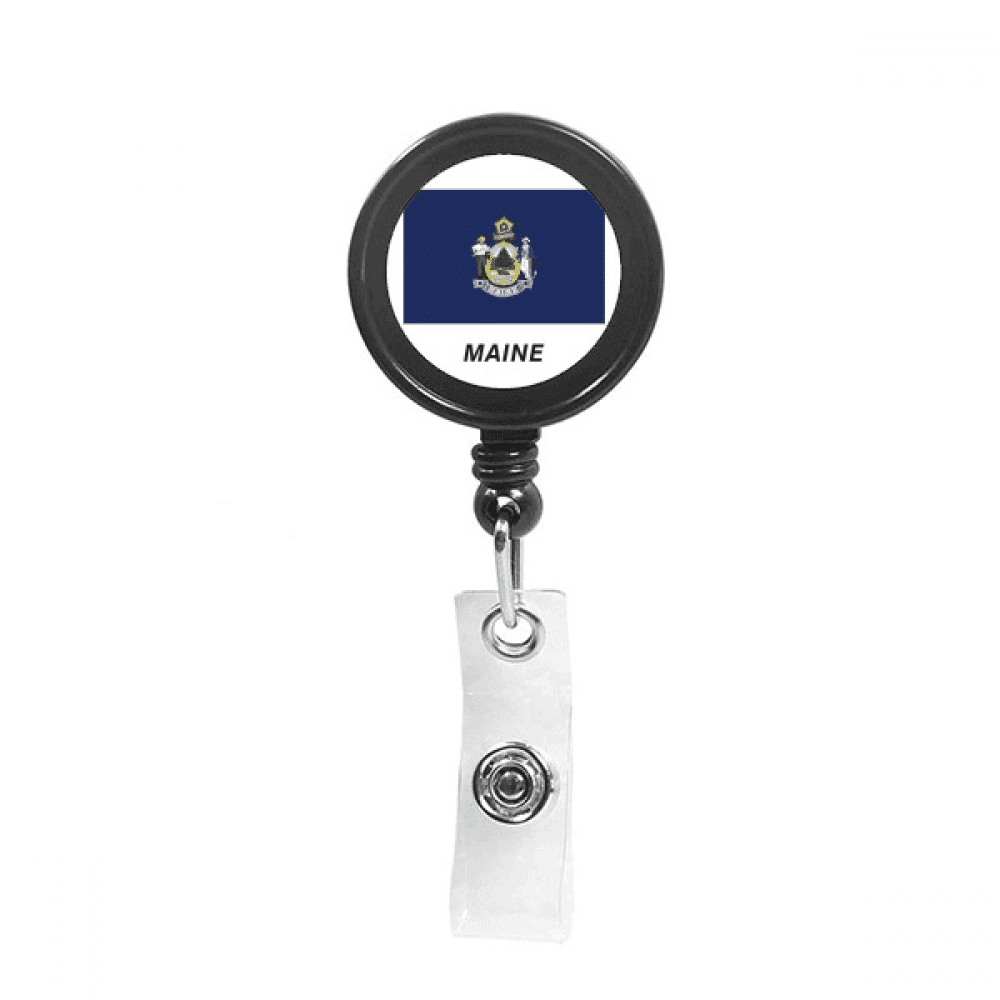 American State Flag Contour Maine Retractable Keychain Badge Holder ID Badge