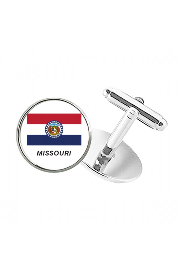 American State Flag Contour Missouri Round Button Cuff Clip Stud Cufflinks