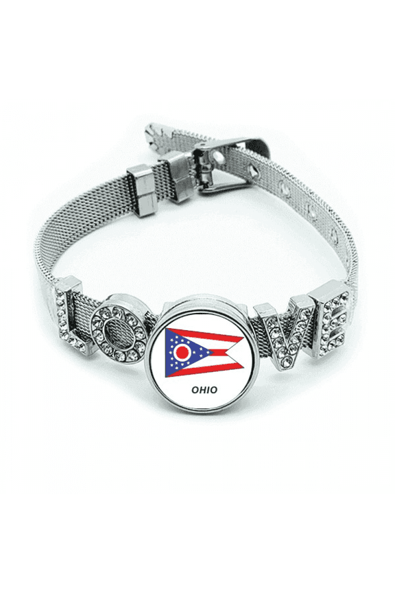 American State Flag Contour Ohio Bracelet Wristband Crystal Love Adjustable Bangle