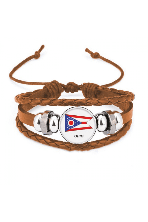 American State Flag Contour Ohio Bracelet Wristband Leather Jewelry Ornament
