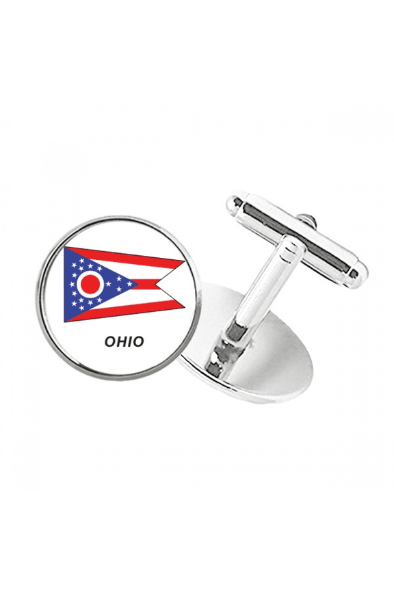 American State Flag Contour Ohio Round Button Cuff Clip Stud Cufflinks