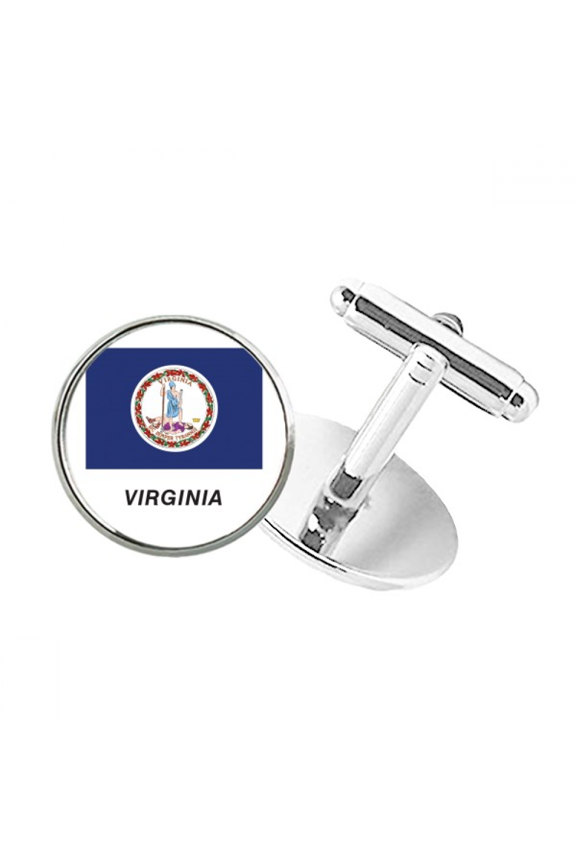 American State Flag Contour Virginia Round Button Cuff Clip Stud Cufflinks