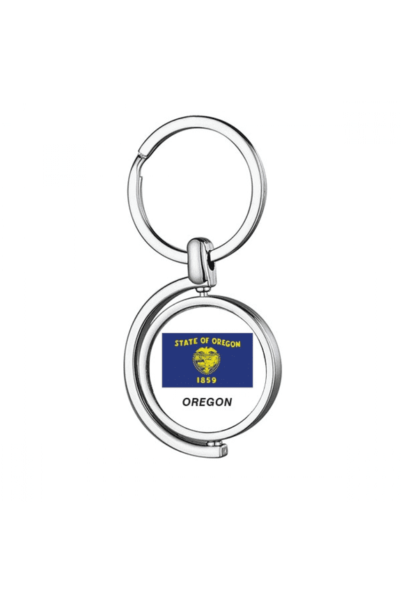 American State Flag Outline Oregon Rotating Keychain Metal Keyring Holder