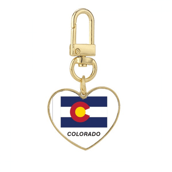 American State Flag Profile Colorado Gold Heart Keychain Metal Keyring Holder