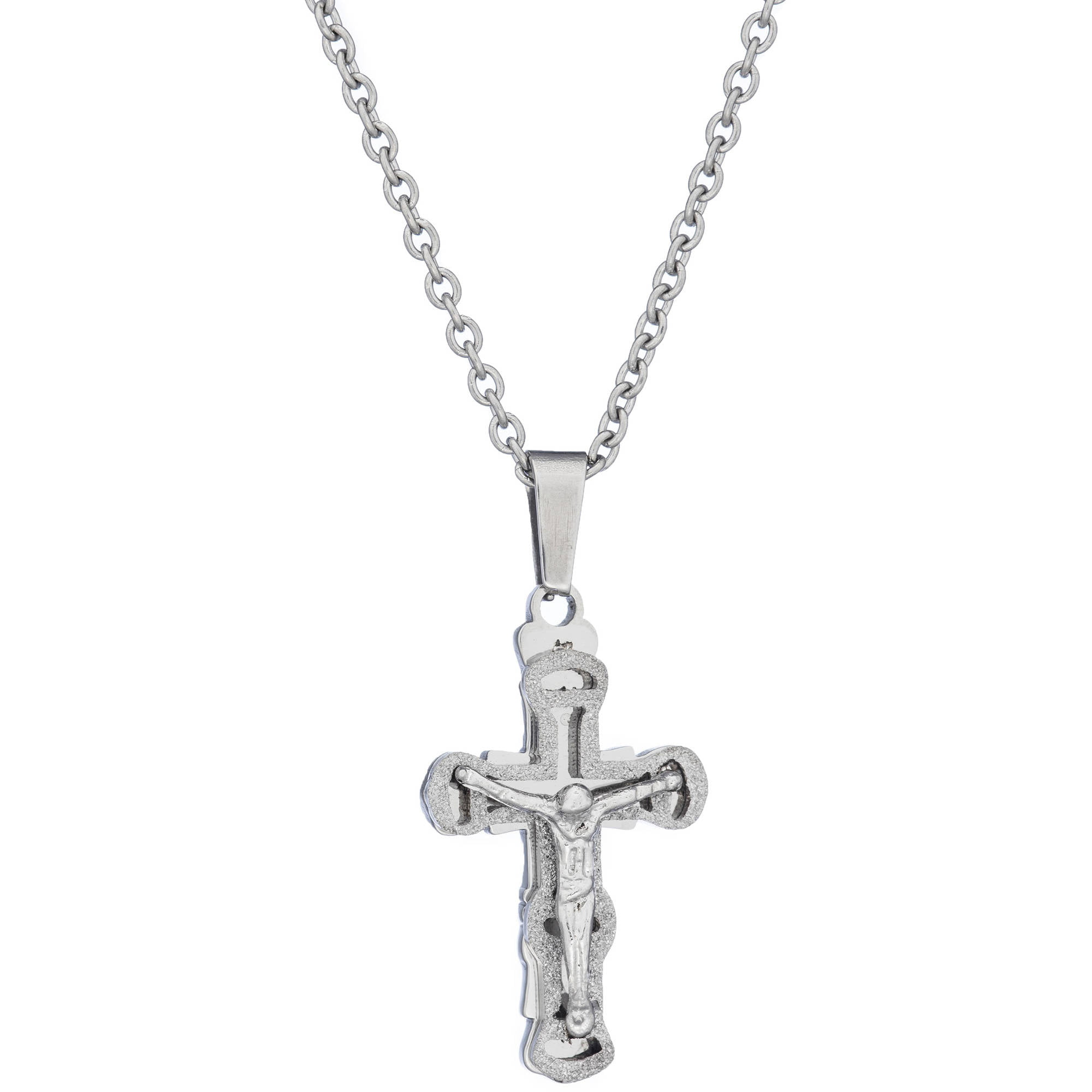 American Steel Jewelry Stainless Steel Silver-Tone Petite Jesus Cross ...