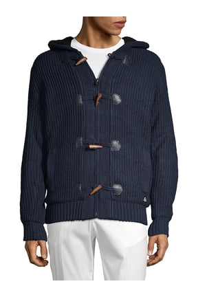 Mens Faux Fur Toggle Sweater, Navy, X-Large