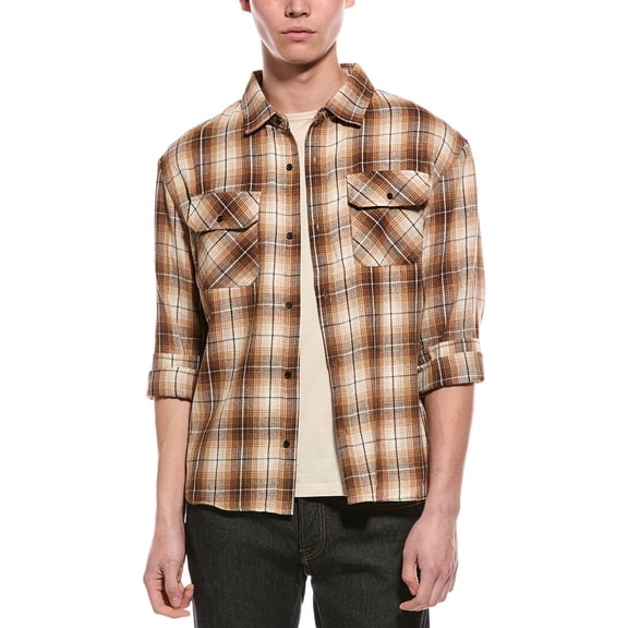 American Stitch mens  Plaid Shirt, s, Brown
