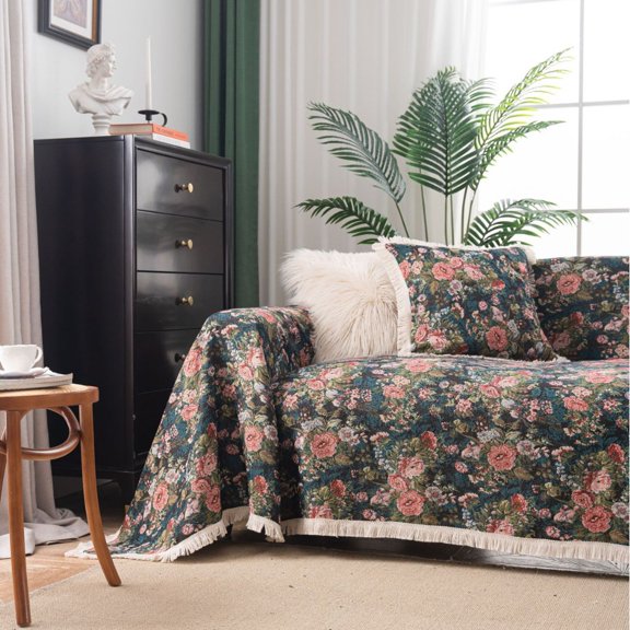 American Style Fringe Sofa Cover - Thickened Universal Sofa Throw, 4-Season All-Purpose Sofa Protector & Cushion Cover for Stain/Dust Resistance