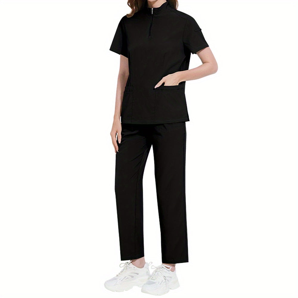 American Style ICU Nurse Workwear Solid Color Stand-up Collar Women's ...