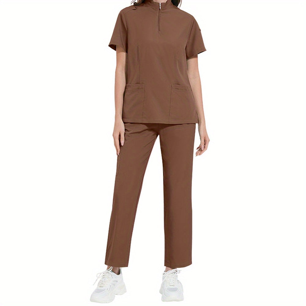 American Style ICU Nurse Workwear Solid Color Stand-up Collar Women's ...