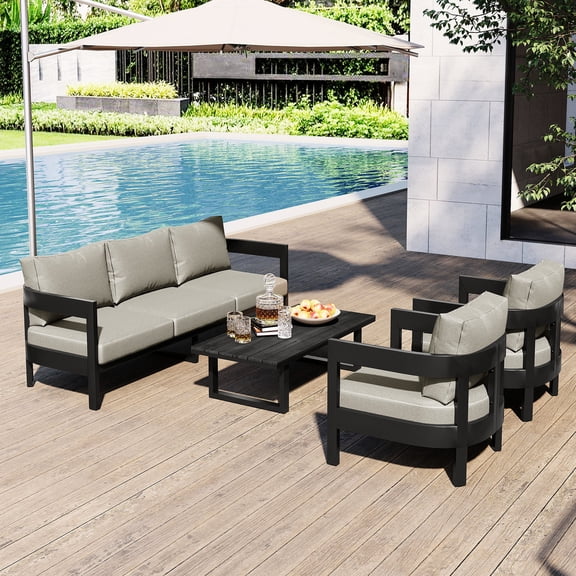 American Style - Strong Iron Frames and Plastic Wood Table - Lawn and Poolside - Comfortable Lounging Option
