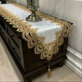 thumbnail image 1 of American Style Table Runner -  Lace Embroidered Rectangular Cover for Coffee Table, TV Stand & Dresser, Dustproof European Linen Tablecloth, 1 of 6