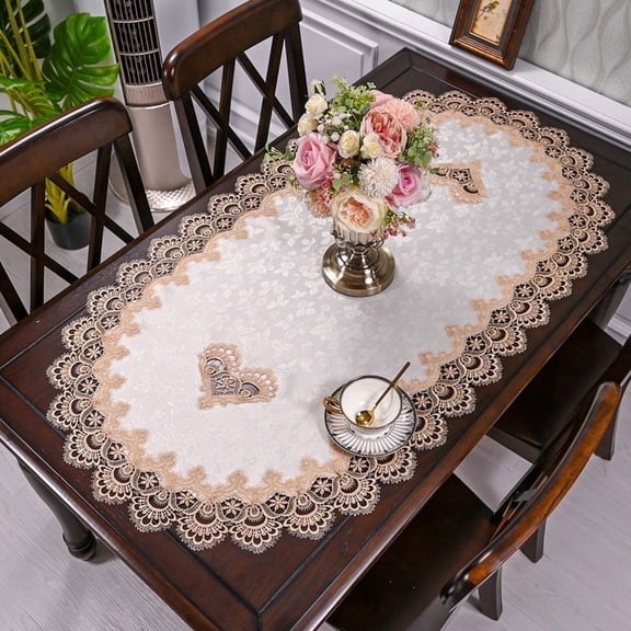 American Style Table Runner-Luxury Living Room Embroidery Lace Oval Tablecloth for Latest Design Dustproof European Linen Tablecloth