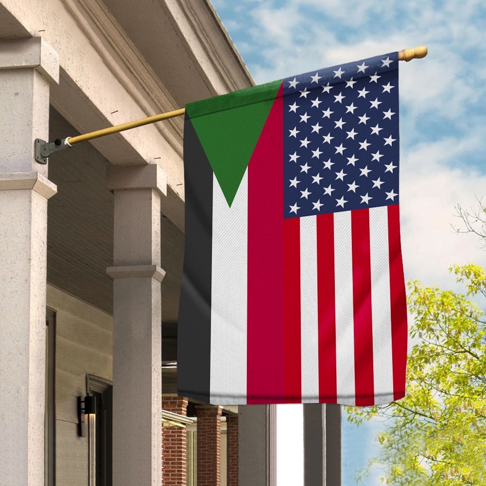 American Sudan Flag Sudanese Friendship U.S.A Memorial Day Patriotic For Garden Flag, Double-Sided Decorative Outdoor Flag, Patriotic Polyester Yard Flag 12 x 18 in