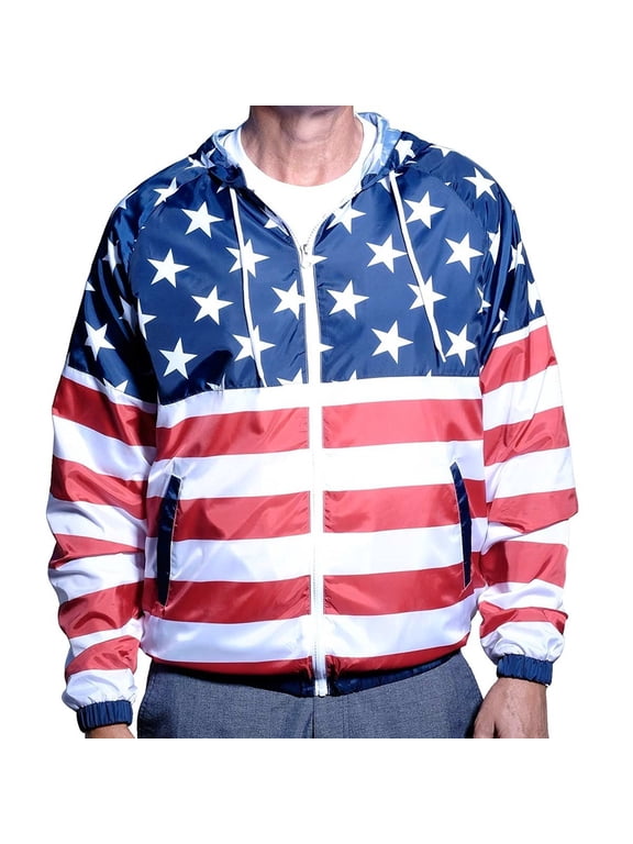 American Summer Mens Full Zipper Patriotic Hoodie Jacket