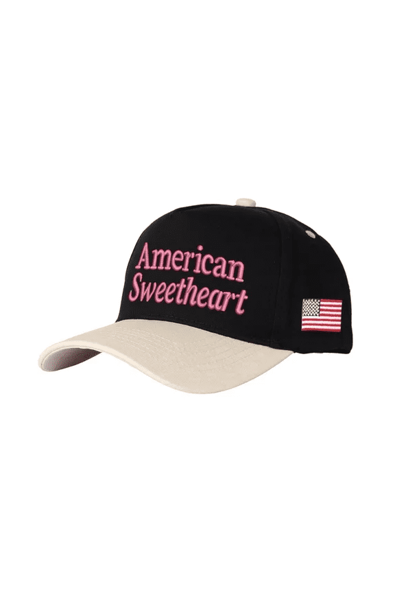 American Sweetheart Printed Two-Tone Trucker Hat, American Flag Patch Contrast Brim Adjustable Casual Baseball Cap For Daily Outdoor Street Styling(A)Black & White.