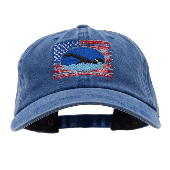 American Swimmer Embroidered Unstructured Pigment Dyed Cotton Cap - Blue OSFM