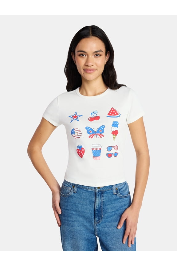 Americana Symbols Women's Graphic Tee with Short Sleeves, Sizes XXS-XXL