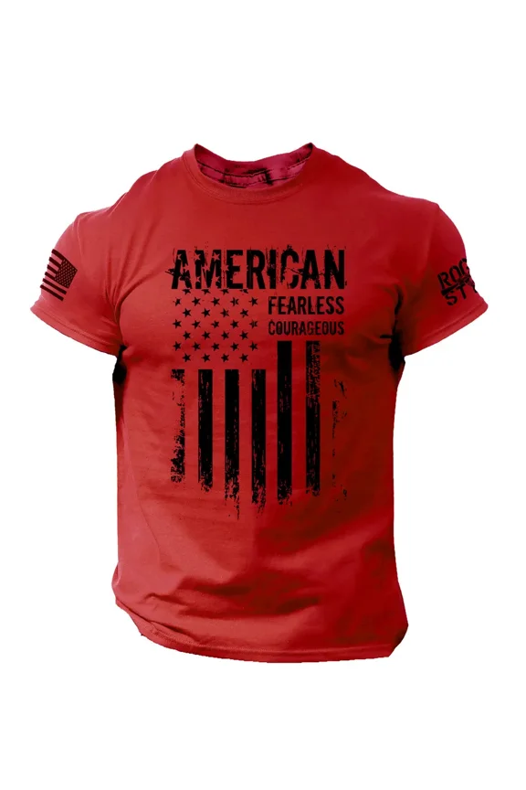American T Shirt Fearless Courageous Distressed Flag Military Style Shirt