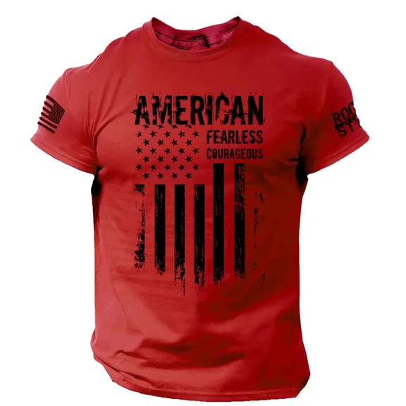 American T Shirt Fearless Courageous Distressed Flag Military Style Shirt