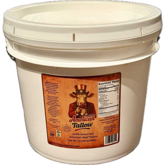 American Tallow 1 Gallon (7.2 lbs) 100% Grass-Fed Beef Tallow Pasture-Raised, Non-GMO, All-Natural Bulk Cooking Fat