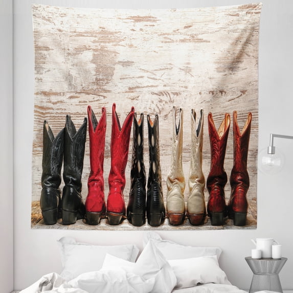 American Tapestry, American Cowgirl Leather Boots Rustic Wild West Theme Cultural Print, Fabric Wall Hanging Decor for Bedroom Living Room Dorm, 5 Sizes, Beige Red Black, by Ambesonne