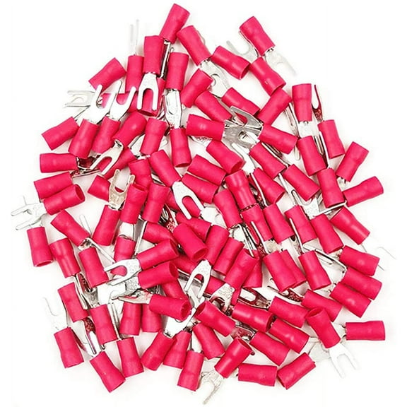 American Terminal 100 Red Insulated Fork Spade Wire Connector Electrical Crimp Terminal 18-22AWG