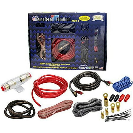 American Terminal AKIT-4 4 Gauge 2000W P.M.P.O Complete Amplifier Hookup Kit