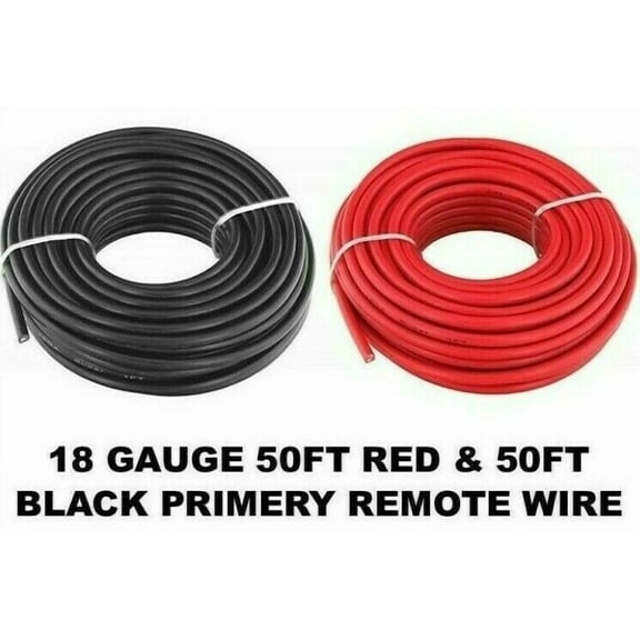 A/T 18 GAUGE WIRE 50' RED & 50' BLACK PRIMARY REMOTE POWER GROUND WIRE CABLE