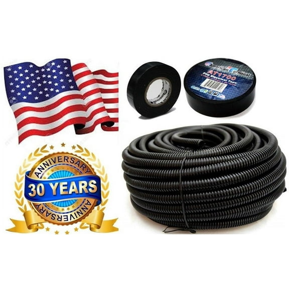 American Terminal ASLT14 50' + Electrical Tape 50 feet 1/4" split loom wire tubing hose cover auto home marine + electrical tape