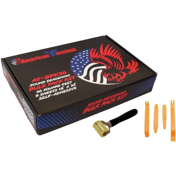 American Terminal AT-BPK36 9 Sheets 18" x 32" Sound Deadening Noise Insulation Vibration Dampening Bulk Kit + Roller & Removal Tools