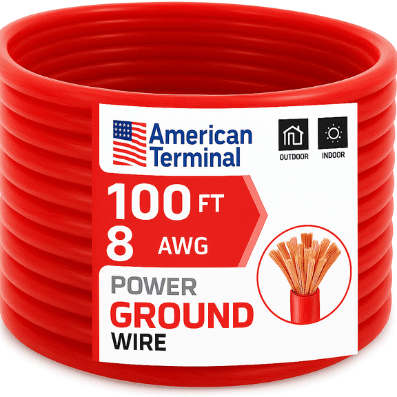 American Terminal ATP8G100RD 8GA 100' Red Power Ground Wire Car Audio Amplifier Marine Cable