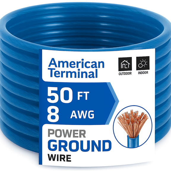 American Terminal ATP8G50BL 8GA 50' Blue Power Ground Wire Car Audio Amplifier Marine Cable