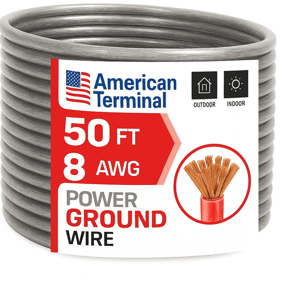 American Terminal ATP8G50SL 8GA 50' Silver Power Ground Wire Car Audio Amplifier Marine Cable