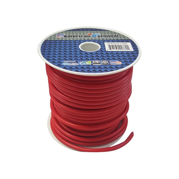 American Terminal ATPW10-100R 10GA 100' Red Primary Remote Power Ground Wire