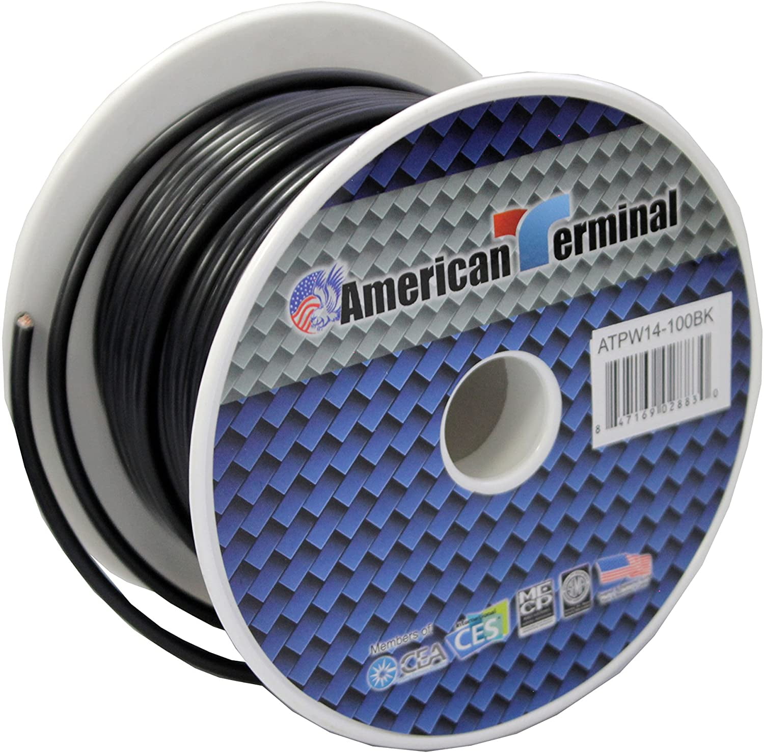 American Terminal ATPW14-100BK 14 Gauge 100 Feet Wire Black Power ...