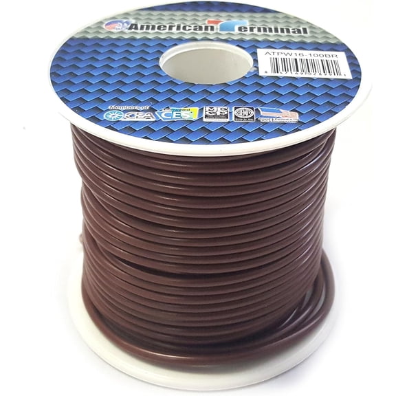 American Terminal ATPW16-100BR 16GA 100' Brown Primary Remote Power Ground WireAmerican Terminal ATPW16-100BR 16GA 100' Brown Primary Remote Power Ground Wire