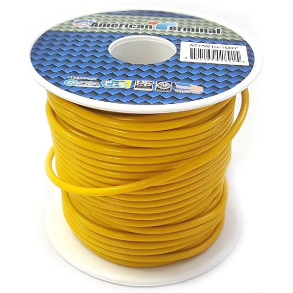 American Terminal ATPW16-100Y 16GA 100' Yellow Primary Remote Power Ground Wire
