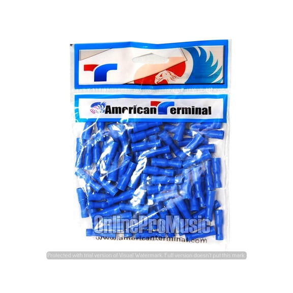 American Terminal E-BVLFBV100 14/16 Gauge Female Vinyl Solderless Crimp Bullet Plug Connectors, Blue