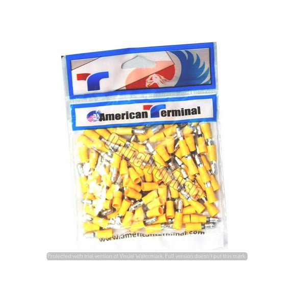 American Terminal E-BVLMYV-100 10/12 Gauge Nylon Male Yellow Solderless Crimp Bullet Plug Connectors