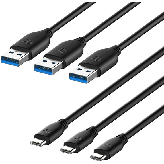 American Terminal USB-C to USB-A 3.0 Cable 6 Feet Type C Charging and Data Transfer 3-Pack
