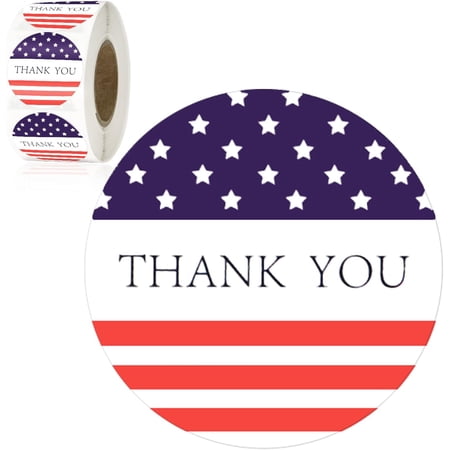 American Thank You Stickers, 500PCS American Flag Stickers, 1 inch Round Thank You Patriotic Gift Sticker, Star American Flag Label Sticker Roll for Envelope Seals